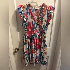 THML floral dress‎ smocked  faux wrap top .